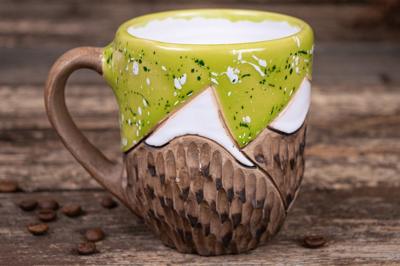 Mountain mug Ceramic mug handmade, Nature pottery, Everest mug, Ribbed handmade ceramics, Unique eco friendly ceramics, clay tea cup image 5