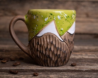 Mountain mug || Ceramic mug handmade, Nature pottery, Everest mug, Ribbed handmade ceramics, Unique eco friendly ceramics, clay tea cup