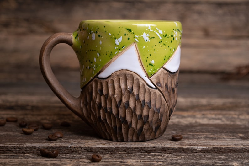 Mountain mug Ceramic mug handmade, Nature pottery, Everest mug, Ribbed handmade ceramics, Unique eco friendly ceramics, clay tea cup image 1