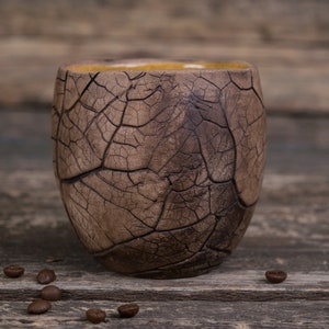Big pottery leaf mug Handmade ceramic coffee mug, Pottery mug with leaves impressions, Nature mug, Unique clay mug, Autumn mug, Fall mug image 3