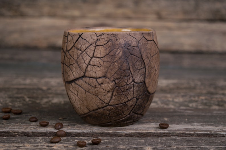 Big pottery leaf mug Handmade ceramic coffee mug, Pottery mug with leaves impressions, Nature mug, Unique clay mug, Autumn mug, Fall mug image 3