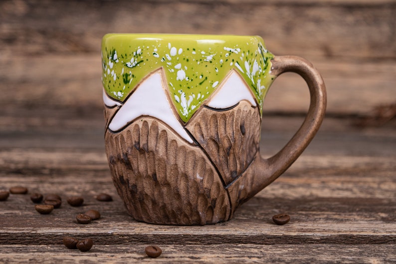 Mountain mug Ceramic mug handmade, Nature pottery, Everest mug, Ribbed handmade ceramics, Unique eco friendly ceramics, clay tea cup image 3