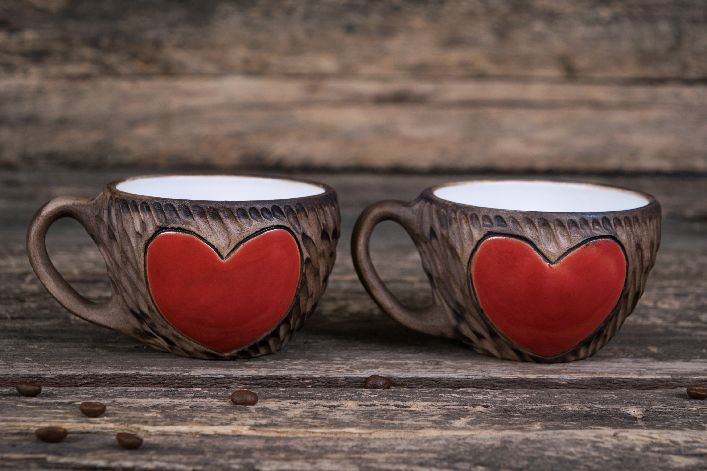 Two Heart Mugs Handmade Ceramic Mug Red Heart Mug Love Etsy UK