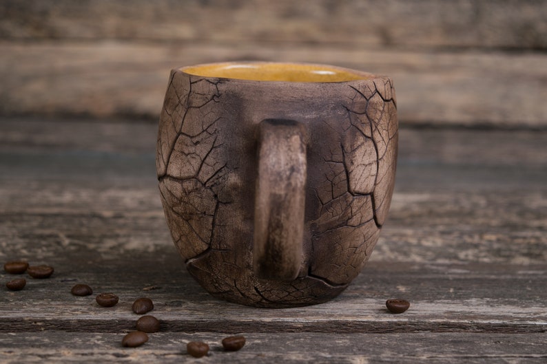 Big pottery leaf mug Handmade ceramic coffee mug, Pottery mug with leaves impressions, Nature mug, Unique clay mug, Autumn mug, Fall mug image 4
