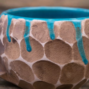 Set of two handmade pottery mugs with blue drips Ceramic mugs handmade, unique uneven clay mug, coffee drip mug, Convex mugs set image 9