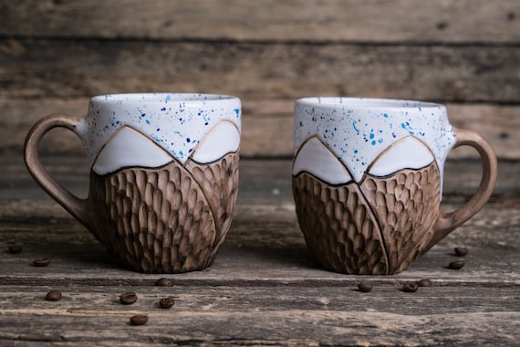 Handmade pottery mountain mugs set || Organic ceramics,  Mountain mug, Nature ceramic mugs, Pottery mugs handmade, Big stoneware mugs