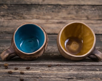 Set of Two Unique Ceramic Mugs || Handmade Pottery Mugs With