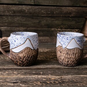 Juego de tazas de montaña de cerámica hechas a mano // Cerámica orgánica, Taza de montaña, Tazas de cerámica de la naturaleza, Tazas de cerámica hechas a mano, Tazas de gres grandes imagen 7