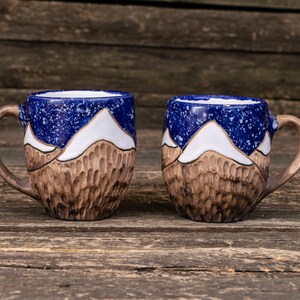 Juego de tazas de montaña de cerámica hechas a mano // Cerámica orgánica, Taza de montaña, Tazas de cerámica de la naturaleza, Tazas de cerámica hechas a mano, Tazas de gres grandes Navy