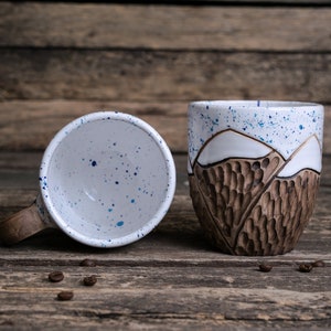 Juego de tazas de montaña de cerámica hechas a mano // Cerámica orgánica, Taza de montaña, Tazas de cerámica de la naturaleza, Tazas de cerámica hechas a mano, Tazas de gres grandes imagen 3