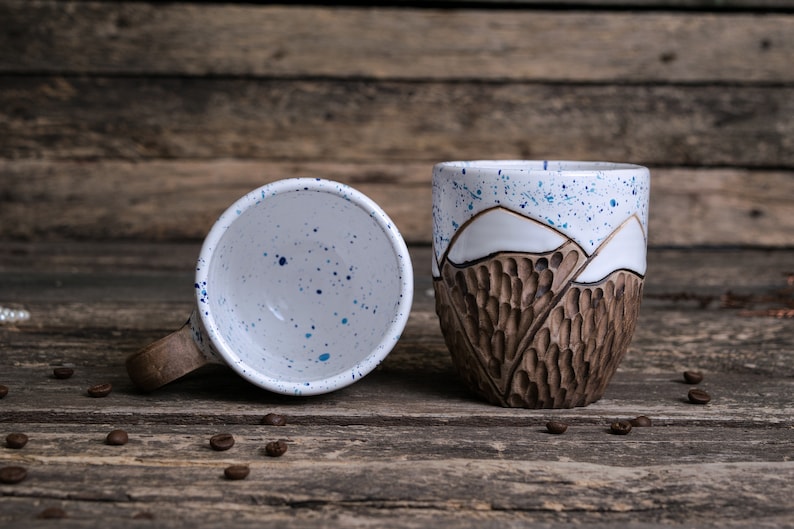 Juego de tazas de montaña de cerámica hechas a mano // Cerámica orgánica, Taza de montaña, Tazas de cerámica de la naturaleza, Tazas de cerámica hechas a mano, Tazas de gres grandes imagen 3