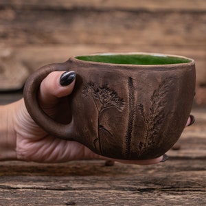 Handmade botanical mug Pottery plant mug, Wildflowers ceramic mug, Floral coffee mug, Garden flower mug, Plant Mom coffee mug image 9