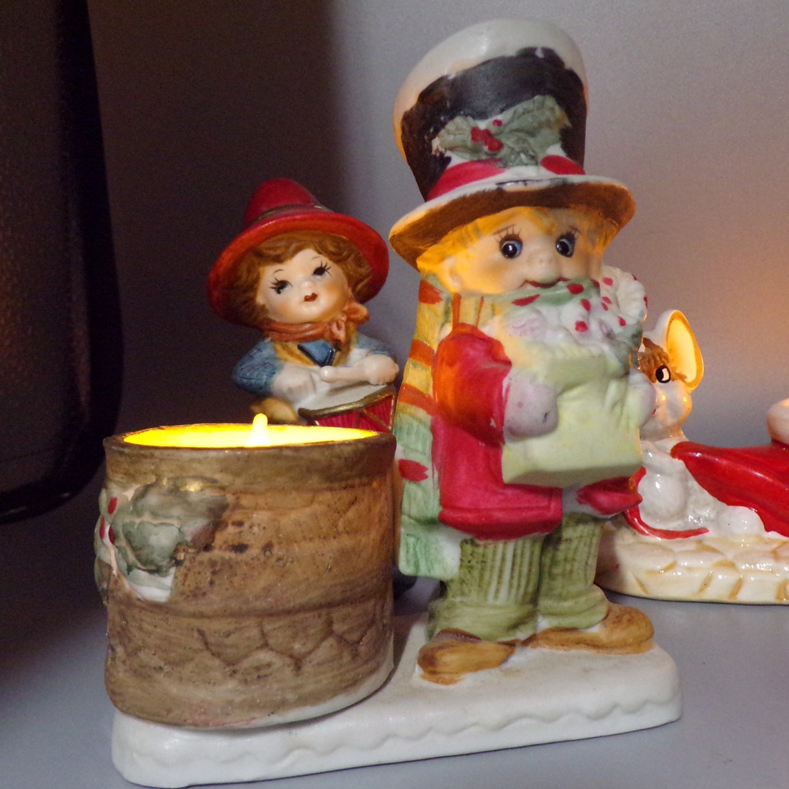 Vintage Porcelain Christmas Figurines Votive Candle Holders Etsy