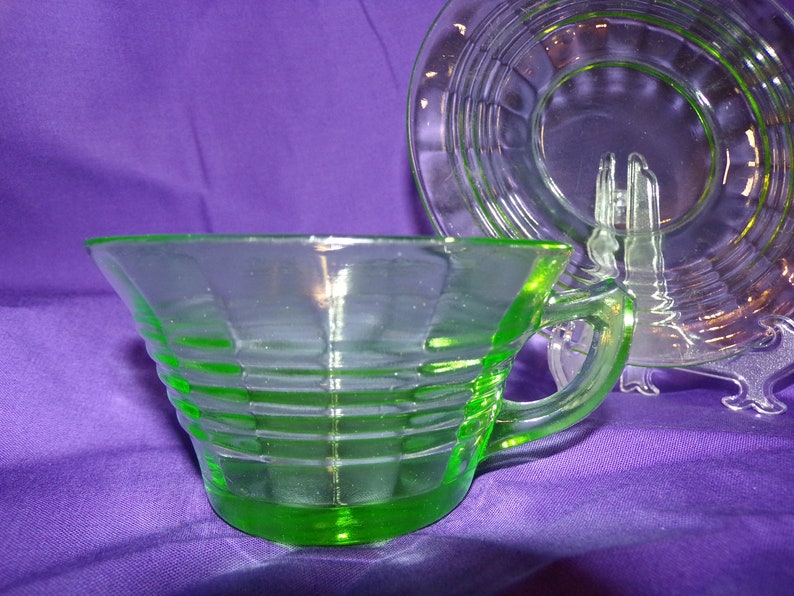 Vaseline Glass/green Depression Glass Cup & Saucer Hocking Etsy