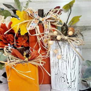 Rustic Pumpkin Shelf Sitter Set – Fall Wood Decor Trio