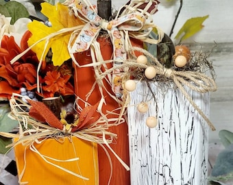 Rustic Pumpkin Shelf Sitter Set – Fall Wood Decor Trio
