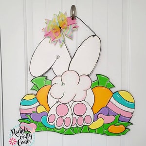 White Bunny in Garden with Easter Treats Hand Painted Door Hanger Sign or DIY Blank