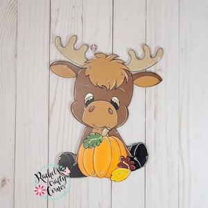 Fall Moose Door Hanger – Autumn Leaves Rustic Porch Sign