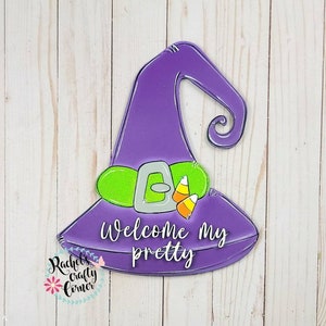 Candy Corn Witch Hat Door Hanger – Halloween Treat Decor Sign