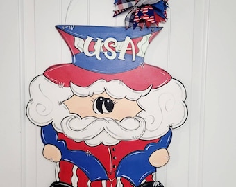 Uncle Sam Patriotic Door Hanger – 4th of July Porch Sign USA Decor
