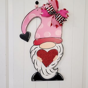 Valentines Sweetheart Gnome Hand Painted Wood Door Hanger Sign or DIY Blank Cutout