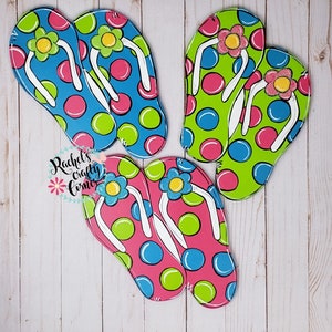 Flip Flop Season Floral Polka Dot Flip Flops, Hand Painted Door Hanger Sign