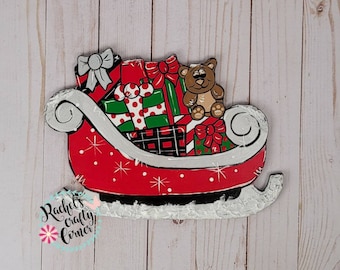 Deurhanger kerstman slee vol cadeaus - Decoratie voor feestelijke feestdagen