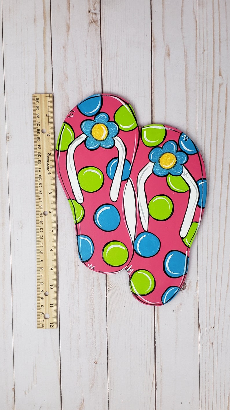Flip Flop Season Floral Polka Dot Flip Flops, Hand Painted Door Hanger ...