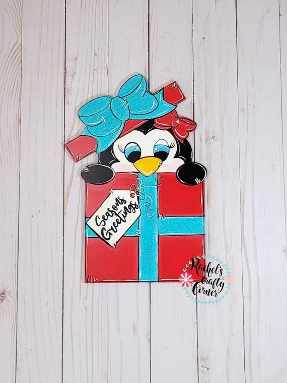 Penguin Holiday Present Door Hanger – Festive Holiday Decor