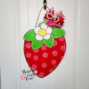 Farmhouse Strawberry Polka dot with Flower Door Hanger Sign