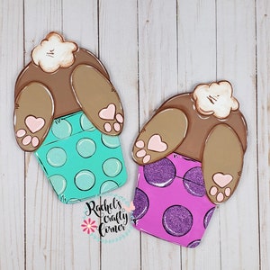 Easter Bunny Bottoms stuck in Spring Flower Pot Hand Painted Door Hanger Sign or DIY Blank Cutout