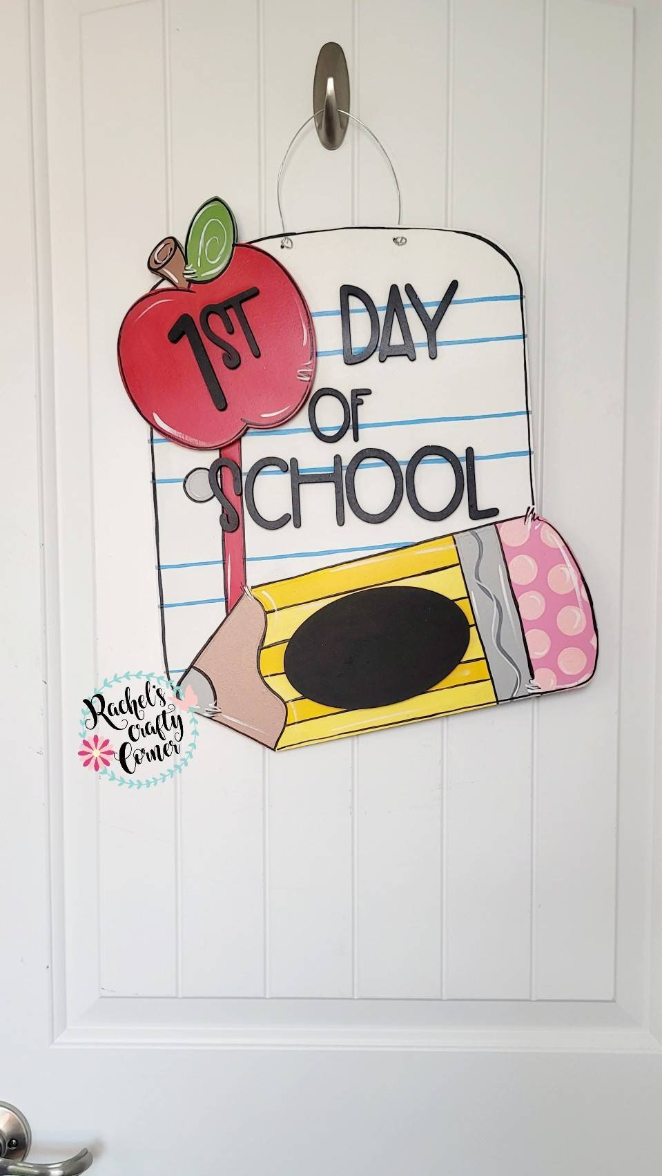 First & Last Day of School Chalkboard Sign – Teacher/Student Door Hanger - Interchangeable apple