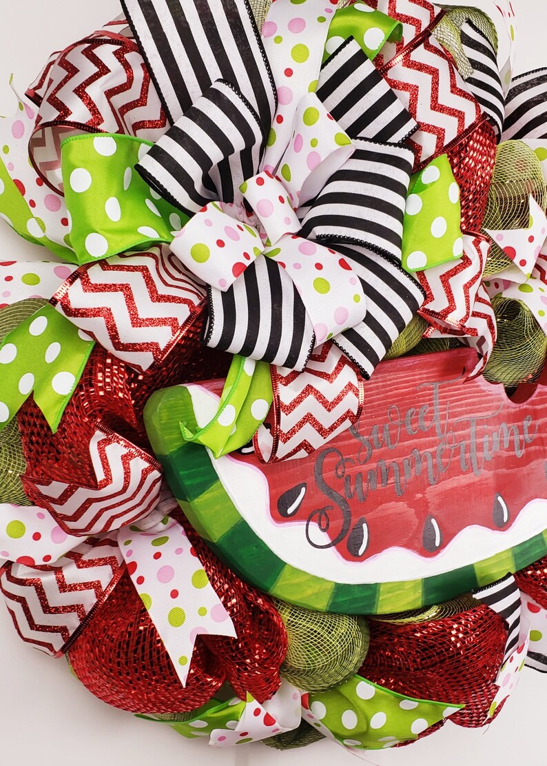 Watermelon Wreath Sweet Summertime poka-dots Summer d\u00e9cor watermelon red Summer Wreath Poof Wreath green Summer door hanger