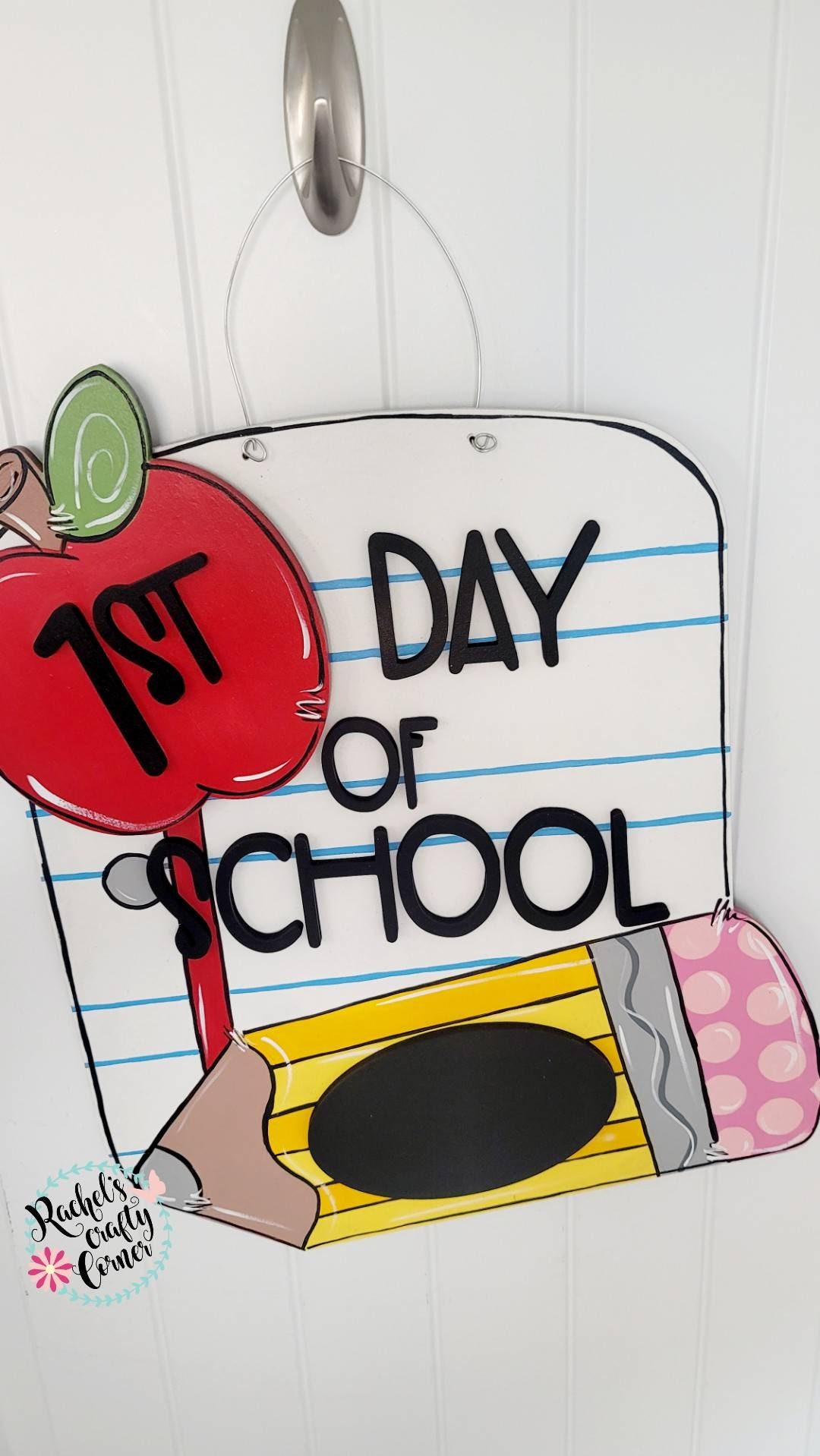 First & Last Day of School Chalkboard Sign – Teacher/Student Door Hanger - Interchangeable apple