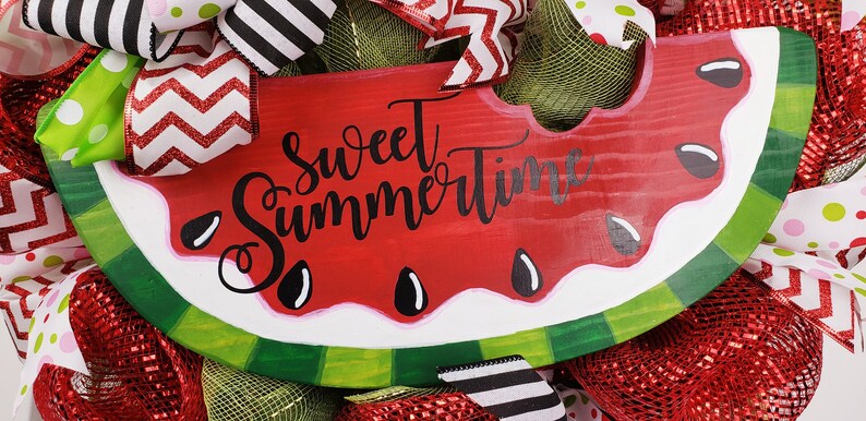 Watermelon Wreath Sweet Summertime poka-dots Summer d\u00e9cor watermelon red Summer Wreath Poof Wreath green Summer door hanger