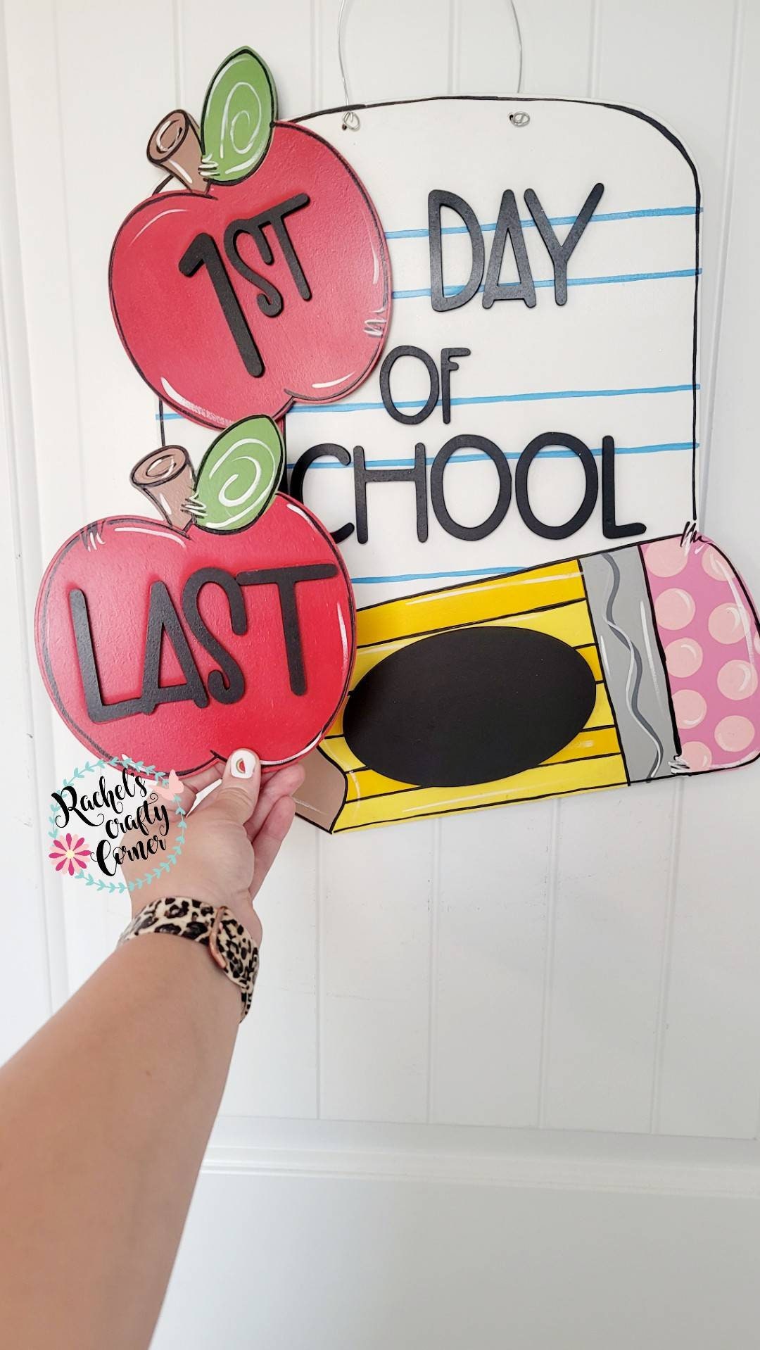 First & Last Day of School Chalkboard Sign – Teacher/Student Door Hanger - Interchangeable apple