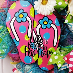 Flip Flop Season Floral Polka Dot Flip Flops, Hand Painted Door Hanger ...