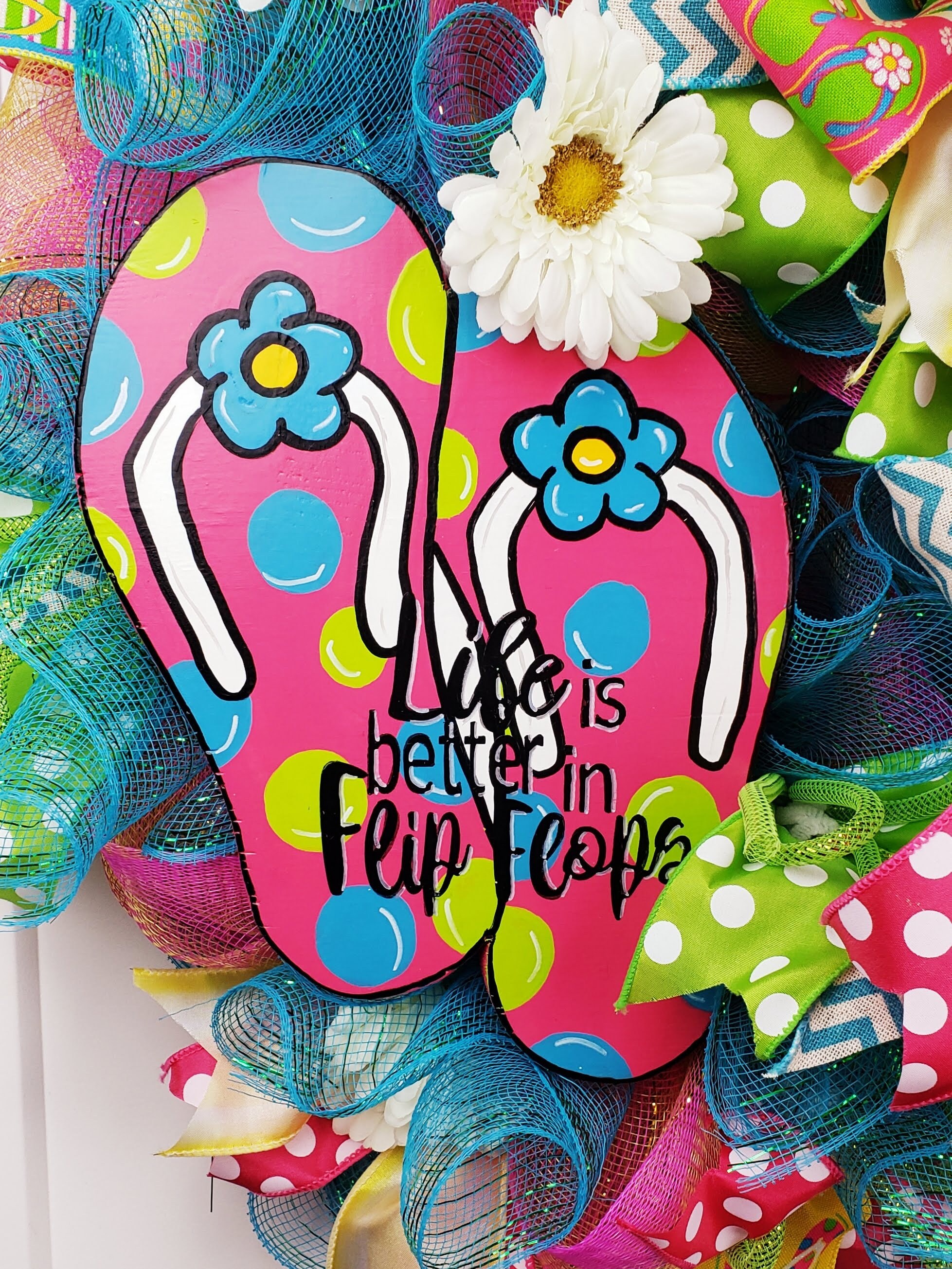 Flip Flop Season Floral Polka Dot Flip Flops, Hand Painted Door Hanger ...