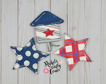 Firecracker & Stars Sign Set – Patriotic Tiered-Tray Décor, 4th of July Shelf Sitters