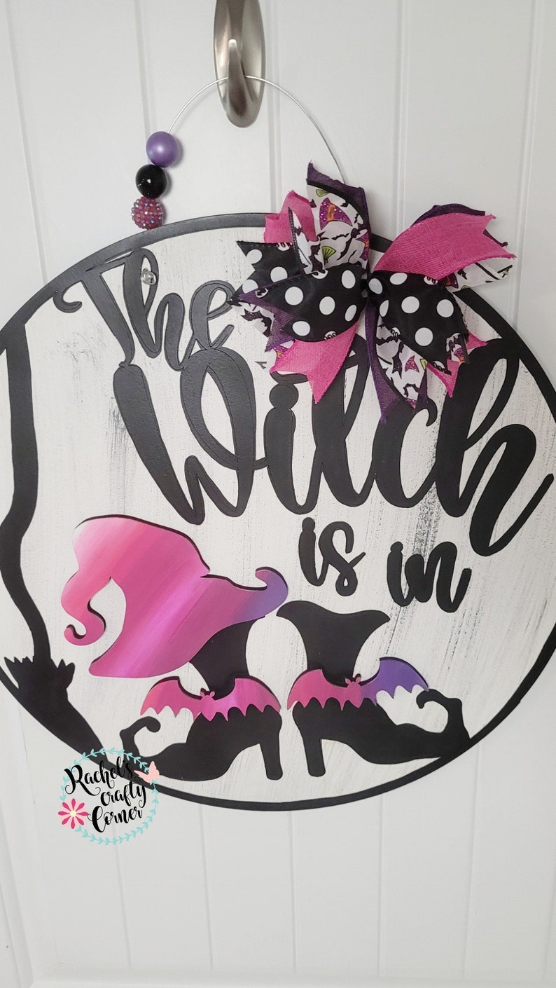 The Witch is in Bat Witch Round Door Hanger Sign - Etsy