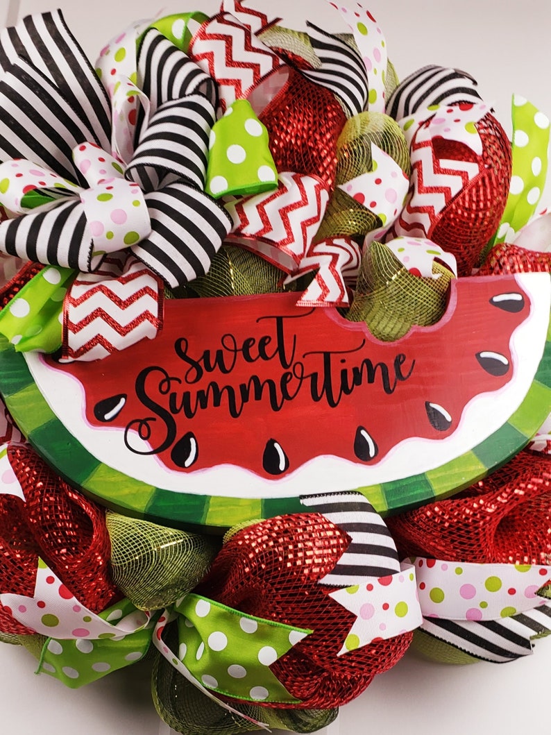 Watermelon Wreath Sweet Summertime poka-dots Summer d\u00e9cor watermelon red Summer Wreath Poof Wreath green Summer door hanger