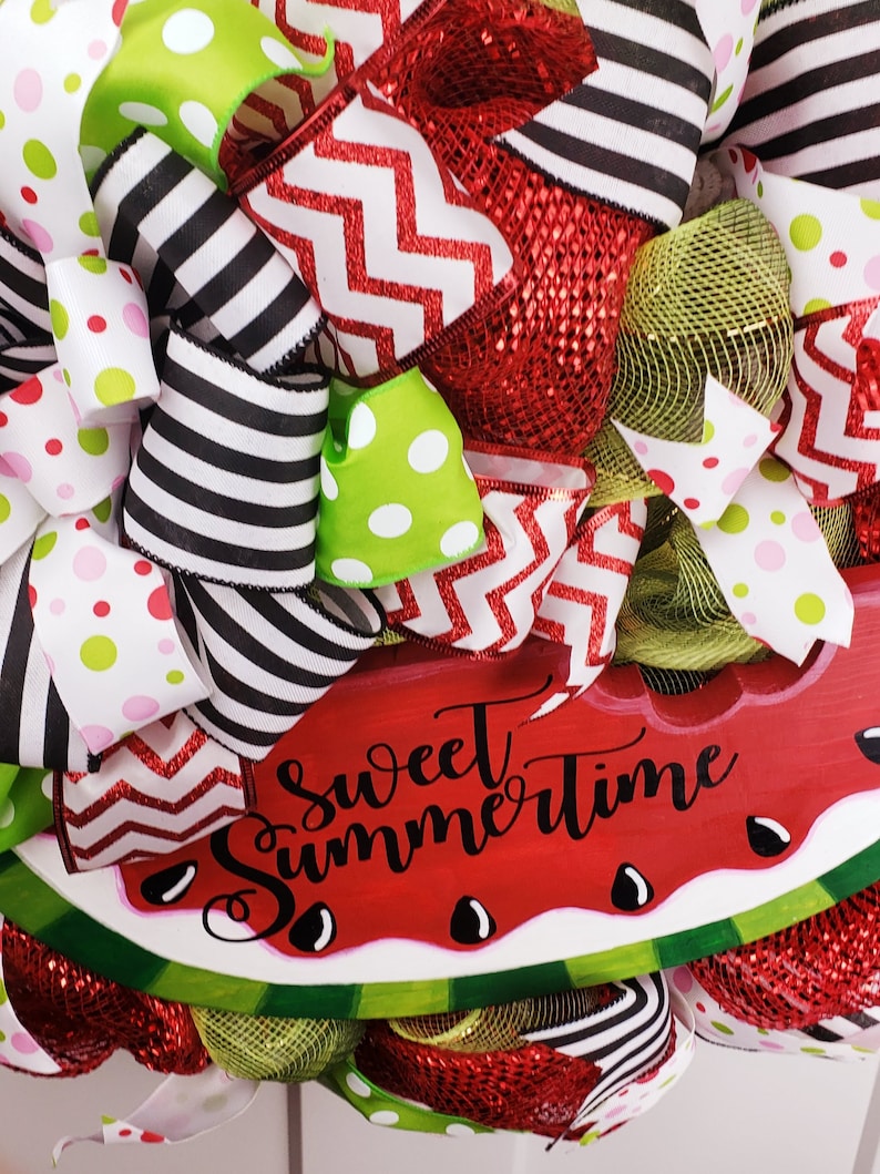 Watermelon Wreath Sweet Summertime poka-dots Summer d\u00e9cor watermelon red Summer Wreath Poof Wreath green Summer door hanger