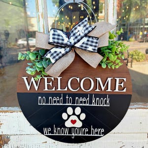 Rustic Welcome Door Hanger: Farmhouse Buffalo Plaid Bow & Greenery