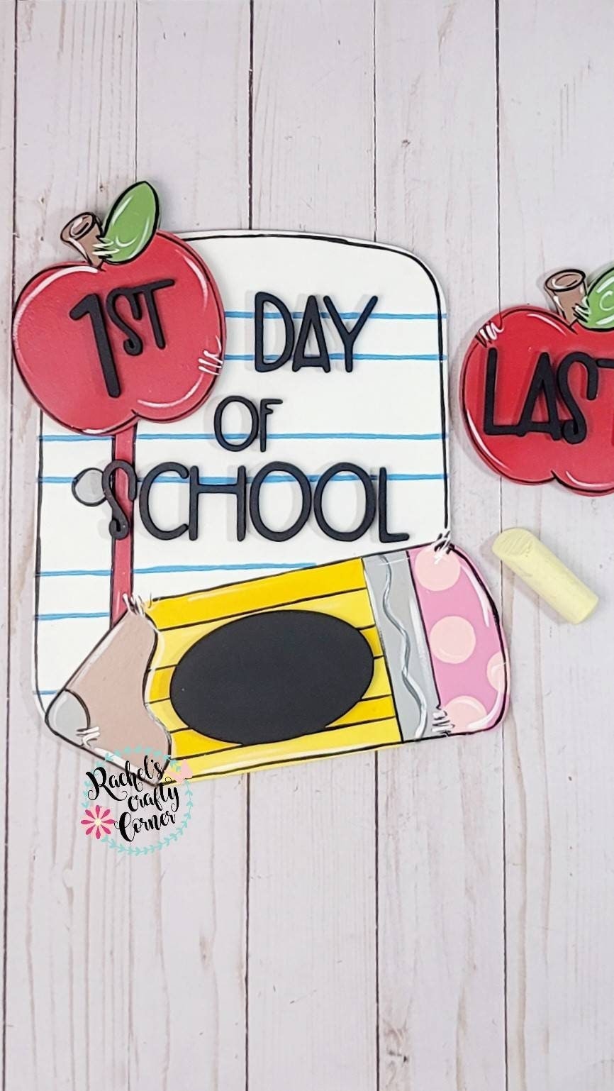 First & Last Day of School Chalkboard Sign – Teacher/Student Door Hanger - Interchangeable apple