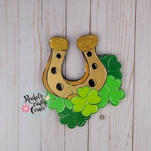 Lucky Horseshoe & Shamrocks Hand Painted Wood Door Hanger Sign or DIY Blank Sign