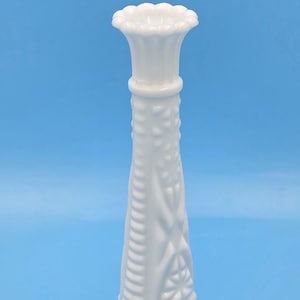 Vintage White Milk Glass Bud Vase with Stars & Bars Design