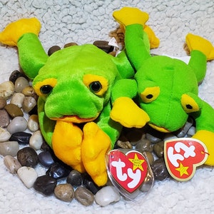 1997 Smoochy the Frog & Mini Smoochy the Frog - Ty Beanie Babies