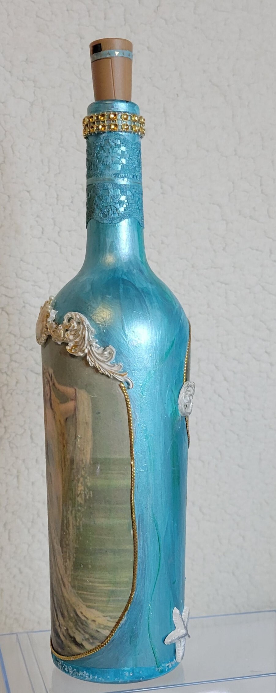 Altered Wine Bottle of Vintage Ocean Siren / Mermaid | Etsy