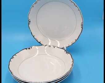 Gold China by Baronet • 4 Soup Bowls • Scalloped Design with Platinum Trim