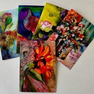 note cards with blank insides, original watercolor prints, abstract flowers, with envelopes